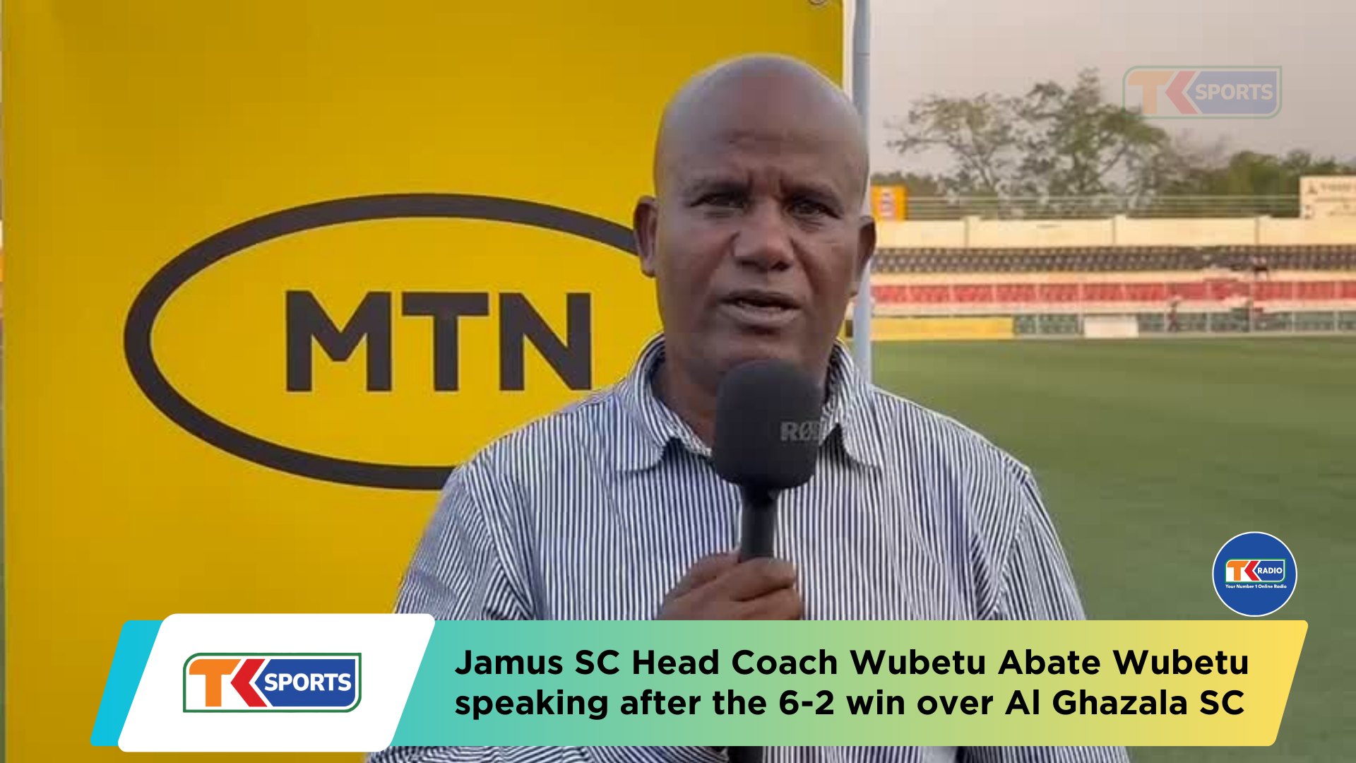 Jamus SC Head Coach Wubetu Abate Wubetu speaking after the 6-2 win over Al Ghazala SC