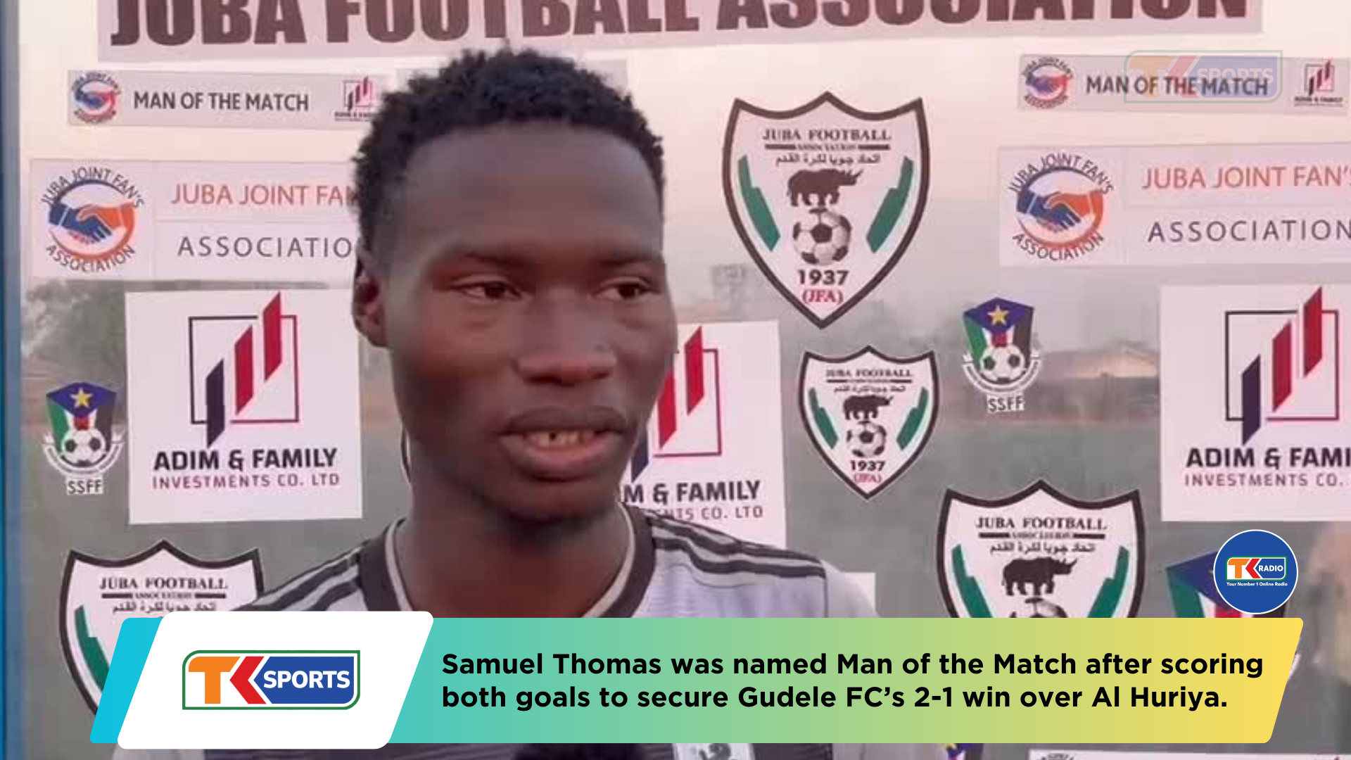 Gudele FC defeated Al Huriya 2-1, thanks to Samuel Thomas, who scored both goals and earned the Man of the Match award.