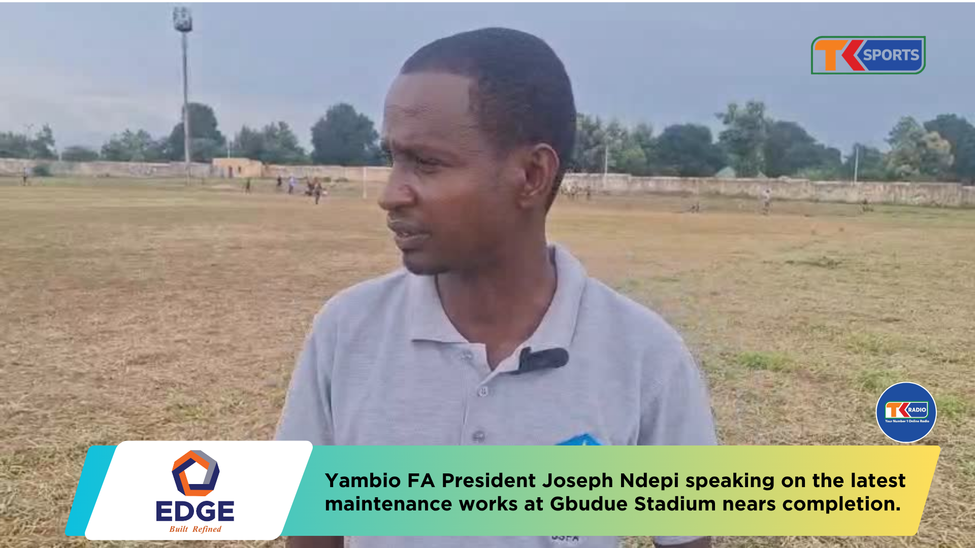 YFA President Joseph Ndepi speaking on the latest maintenance progress at Gbudue Stadium.